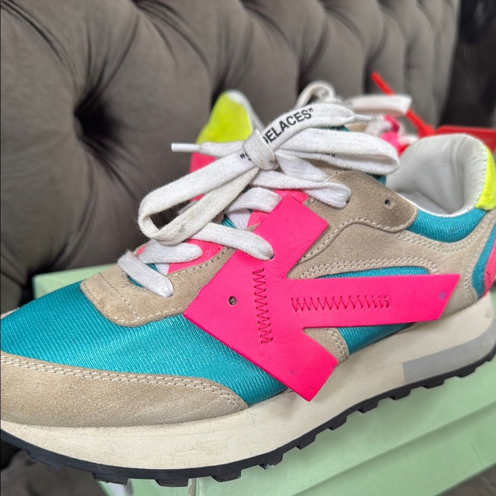 Off-White Pink and Blue Retro Sneakers